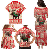 Personalized Canada Moose Family Matching Puletasi and Hawaiian Shirt Maple Leaf Christmas Lightning Art - Wonder Print Shop
