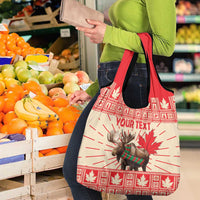 Personalized Canada Moose Grocery Bag Maple Leaf Christmas Lightning Art