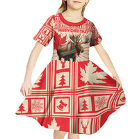 Personalized Canada Moose Kid Short Sleeve Dress Maple Leaf Christmas Lightning Art - Wonder Print Shop