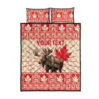 Personalized Canada Moose Quilt Bed Set Maple Leaf Christmas Lightning Art - Wonder Print Shop