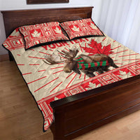 Personalized Canada Moose Quilt Bed Set Maple Leaf Christmas Lightning Art - Wonder Print Shop