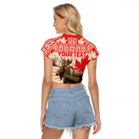Personalized Canada Moose Raglan Cropped T Shirt Maple Leaf Christmas Lightning Art - Wonder Print Shop