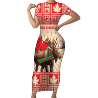 Personalized Canada Moose Short Sleeve Bodycon Dress Maple Leaf Christmas Lightning Art - Wonder Print Shop