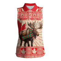 Personalized Canada Moose Women Sleeveless Polo Shirt Maple Leaf Christmas Lightning Art - Wonder Print Shop