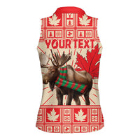Personalized Canada Moose Women Sleeveless Polo Shirt Maple Leaf Christmas Lightning Art - Wonder Print Shop