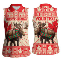 Personalized Canada Moose Women Sleeveless Polo Shirt Maple Leaf Christmas Lightning Art - Wonder Print Shop