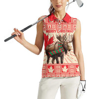 Personalized Canada Moose Women Sleeveless Polo Shirt Maple Leaf Christmas Lightning Art - Wonder Print Shop
