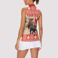 Personalized Canada Moose Women Sleeveless Polo Shirt Maple Leaf Christmas Lightning Art - Wonder Print Shop