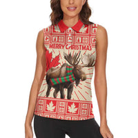 Personalized Canada Moose Women Sleeveless Polo Shirt Maple Leaf Christmas Lightning Art - Wonder Print Shop