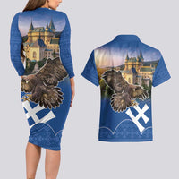 Slovakia Bojnice Castle Couples Matching Long Sleeve Bodycon Dress and Hawaiian Shirt Golden Eagle With Slovak Pattern - Wonder Print Shop