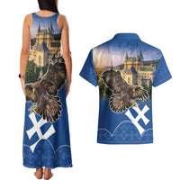 Slovakia Bojnice Castle Couples Matching Tank Maxi Dress and Hawaiian Shirt Golden Eagle With Slovak Pattern - Wonder Print Shop