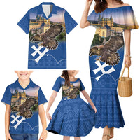 Slovakia Bojnice Castle Family Matching Mermaid Dress and Hawaiian Shirt Golden Eagle With Slovak Pattern - Wonder Print Shop