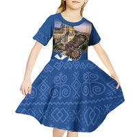 Slovakia Bojnice Castle Kid Short Sleeve Dress Golden Eagle With Slovak Pattern - Wonder Print Shop