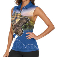 Slovakia Bojnice Castle Women Sleeveless Polo Shirt Golden Eagle With Slovak Pattern - Wonder Print Shop