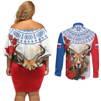 Slovakia Restoration Day 1993 Couples Matching Off Shoulder Short Dress and Long Sleeve Button Shirt Tatra Chamois With Red Rose - Wonder Print Shop
