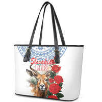 Slovakia Restoration Day 1993 Leather Tote Bag Tatra Chamois With Red Rose - Wonder Print Shop