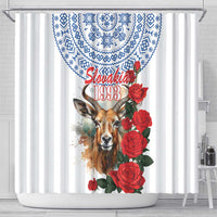 Slovakia Restoration Day 1993 Shower Curtain Tatra Chamois With Red Rose