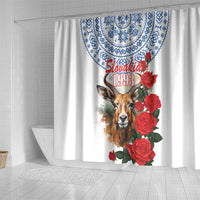 Slovakia Restoration Day 1993 Shower Curtain Tatra Chamois With Red Rose