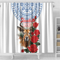 Slovakia Restoration Day 1993 Shower Curtain Tatra Chamois With Red Rose