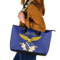 Personalized Bosnia and Herzegovina Independence Day Leather Tote Bag Golden Eagle With Lilium Bosniacum