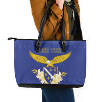 Personalized Bosnia and Herzegovina Independence Day Leather Tote Bag Golden Eagle With Lilium Bosniacum