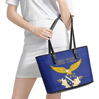 Personalized Bosnia and Herzegovina Independence Day Leather Tote Bag Golden Eagle With Lilium Bosniacum