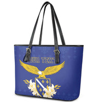 Personalized Bosnia and Herzegovina Independence Day Leather Tote Bag Golden Eagle With Lilium Bosniacum