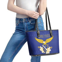 Personalized Bosnia and Herzegovina Independence Day Leather Tote Bag Golden Eagle With Lilium Bosniacum