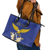 Personalized Bosnia and Herzegovina Independence Day Leather Tote Bag Golden Eagle With Lilium Bosniacum