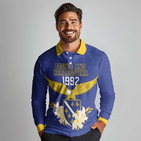 Personalized Bosnia and Herzegovina Independence Day Long Sleeve Polo Shirt Golden Eagle With Lilium Bosniacum - Wonder Print Shop