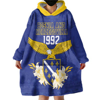 Personalized Bosnia and Herzegovina Independence Day Wearable Blanket Hoodie Golden Eagle With Lilium Bosniacum - Wonder Print Shop