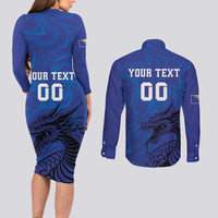 Custom Bosnia and Herzegovina Football Couples Matching Long Sleeve Bodycon Dress and Long Sleeve Button Shirt The Dragons Go Champions
