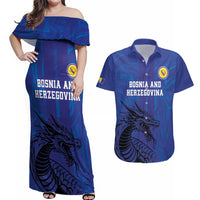 Custom Bosnia and Herzegovina Football Couples Matching Off Shoulder Maxi Dress and Hawaiian Shirt The Dragons Go Champions