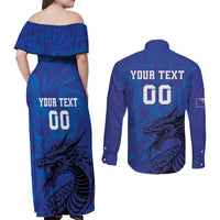 Custom Bosnia and Herzegovina Football Couples Matching Off Shoulder Maxi Dress and Long Sleeve Button Shirt The Dragons Go Champions