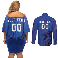 Custom Bosnia and Herzegovina Football Couples Matching Off Shoulder Short Dress and Long Sleeve Button Shirt The Dragons Go Champions