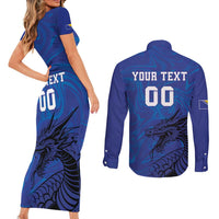 Custom Bosnia and Herzegovina Football Couples Matching Short Sleeve Bodycon Dress and Long Sleeve Button Shirt The Dragons Go Champions