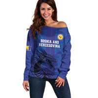 Custom Bosnia and Herzegovina Football Off Shoulder Sweater The Dragons Go Champions - Wonder Print Shop