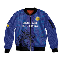 Custom Bosnia and Herzegovina Football Sleeve Zip Bomber Jacket The Dragons Go Champions - Wonder Print Shop