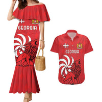 Personalized Georgia Couples Matching Mermaid Dress and Hawaiian Shirt Lion Borjgali