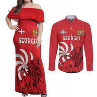 Personalized Georgia Couples Matching Off Shoulder Maxi Dress and Long Sleeve Button Shirt Lion Borjgali