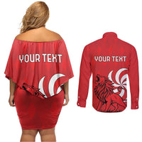 Personalized Georgia Couples Matching Off Shoulder Short Dress and Long Sleeve Button Shirt Lion Borjgali