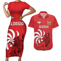 Personalized Georgia Couples Matching Short Sleeve Bodycon Dress and Hawaiian Shirt Lion Borjgali
