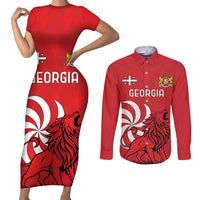 Personalized Georgia Couples Matching Short Sleeve Bodycon Dress and Long Sleeve Button Shirt Lion Borjgali
