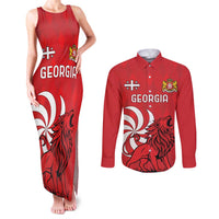 Personalized Georgia Couples Matching Tank Maxi Dress and Long Sleeve Button Shirt Lion Borjgali
