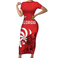 Personalized Georgia Short Sleeve Bodycon Dress Lion Borjgali - Wonder Print Shop
