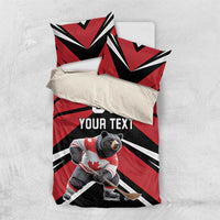 Custom Canada Hockey Bedding Set Black Bear Playing Ice Hockey