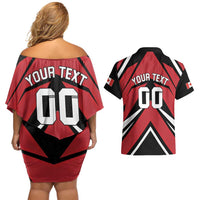 Custom Canada Hockey Couples Matching Off Shoulder Short Dress and Hawaiian Shirt Black Bear Playing Ice Hockey