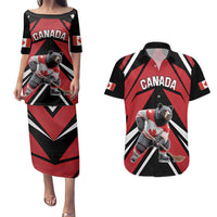 Custom Canada Hockey Couples Matching Puletasi and Hawaiian Shirt Black Bear Playing Ice Hockey