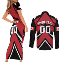 Custom Canada Hockey Couples Matching Short Sleeve Bodycon Dress and Long Sleeve Button Shirt Black Bear Playing Ice Hockey