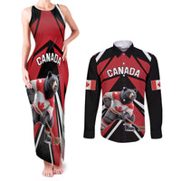 Custom Canada Hockey Couples Matching Tank Maxi Dress and Long Sleeve Button Shirt Black Bear Playing Ice Hockey